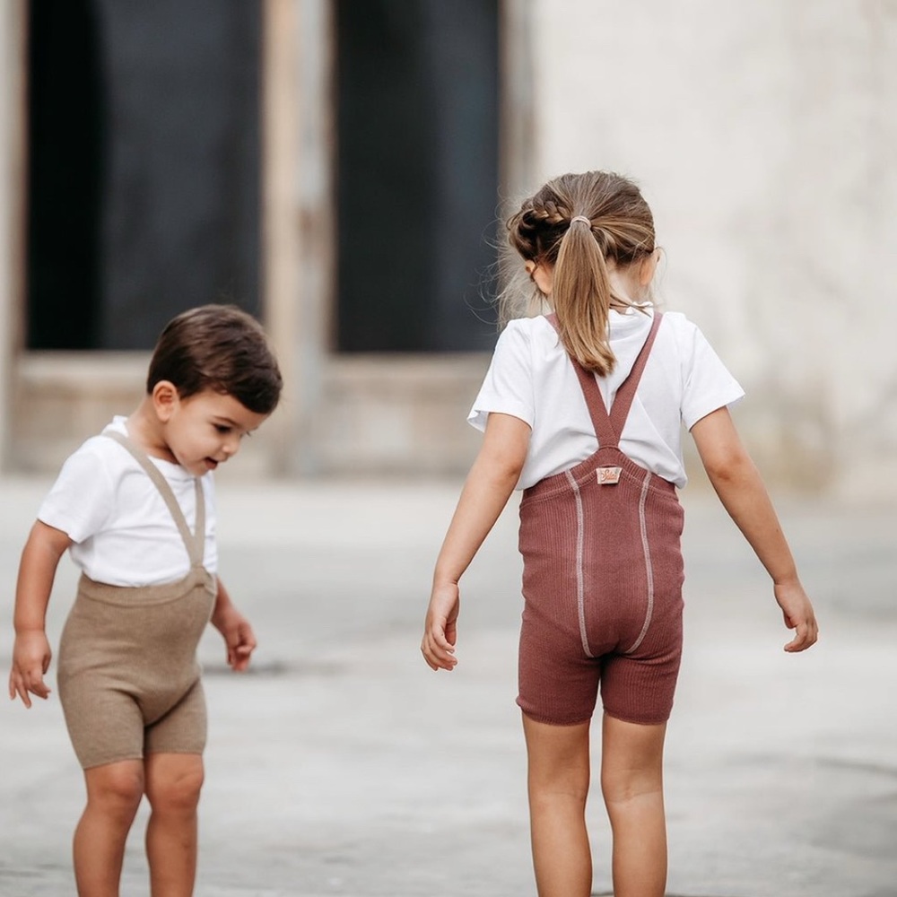 Kids Brown Knit Suspender Shorts